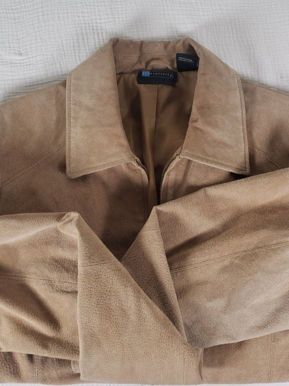 Genuine Suede Leather Jacket Tan Zip Minimalist Relativity M